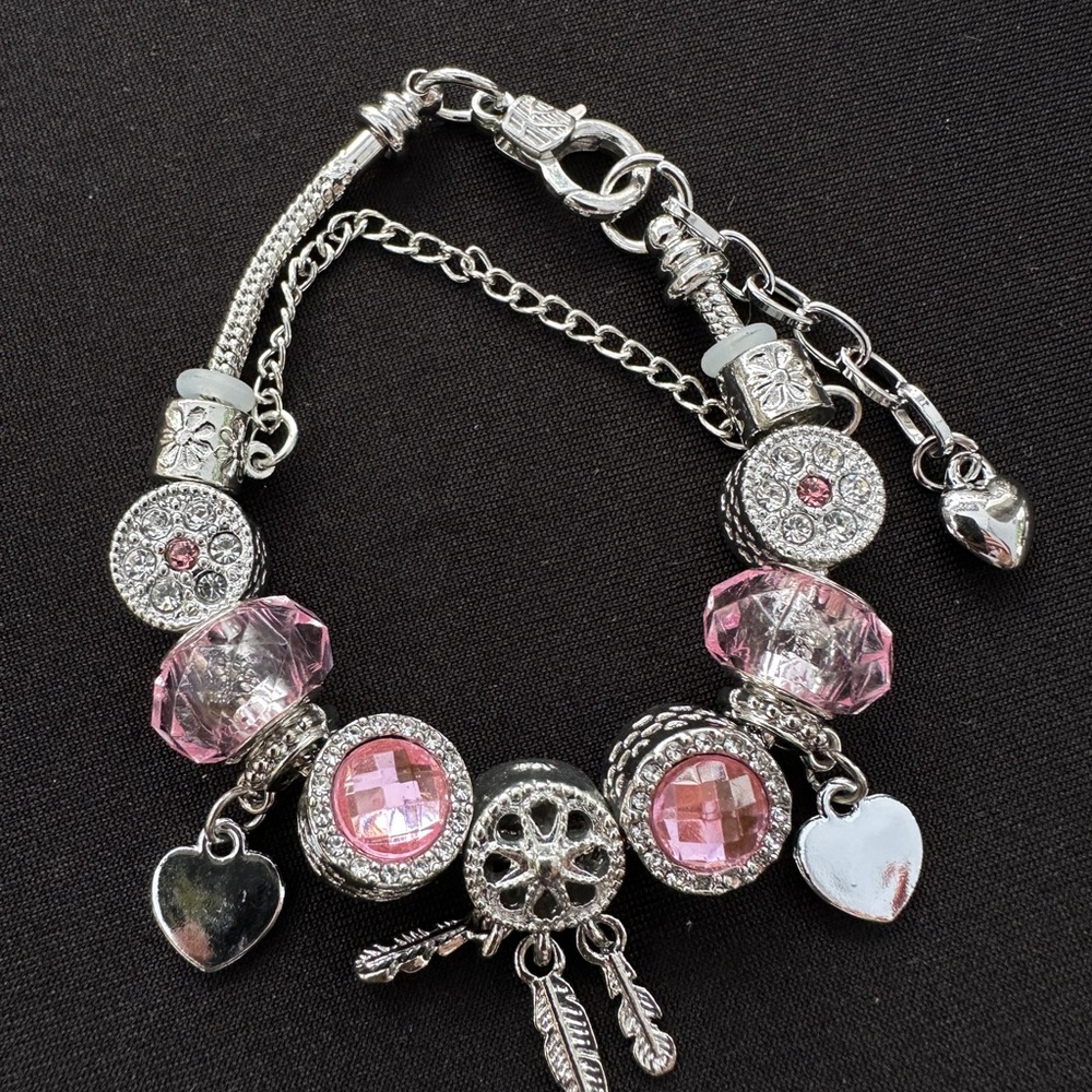 Elegant Silver and Pink Charm Bracelet